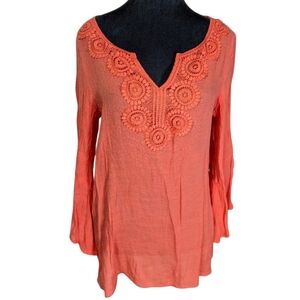 Zac & Rachel Boho Style Coral Gauze Embroidered Top